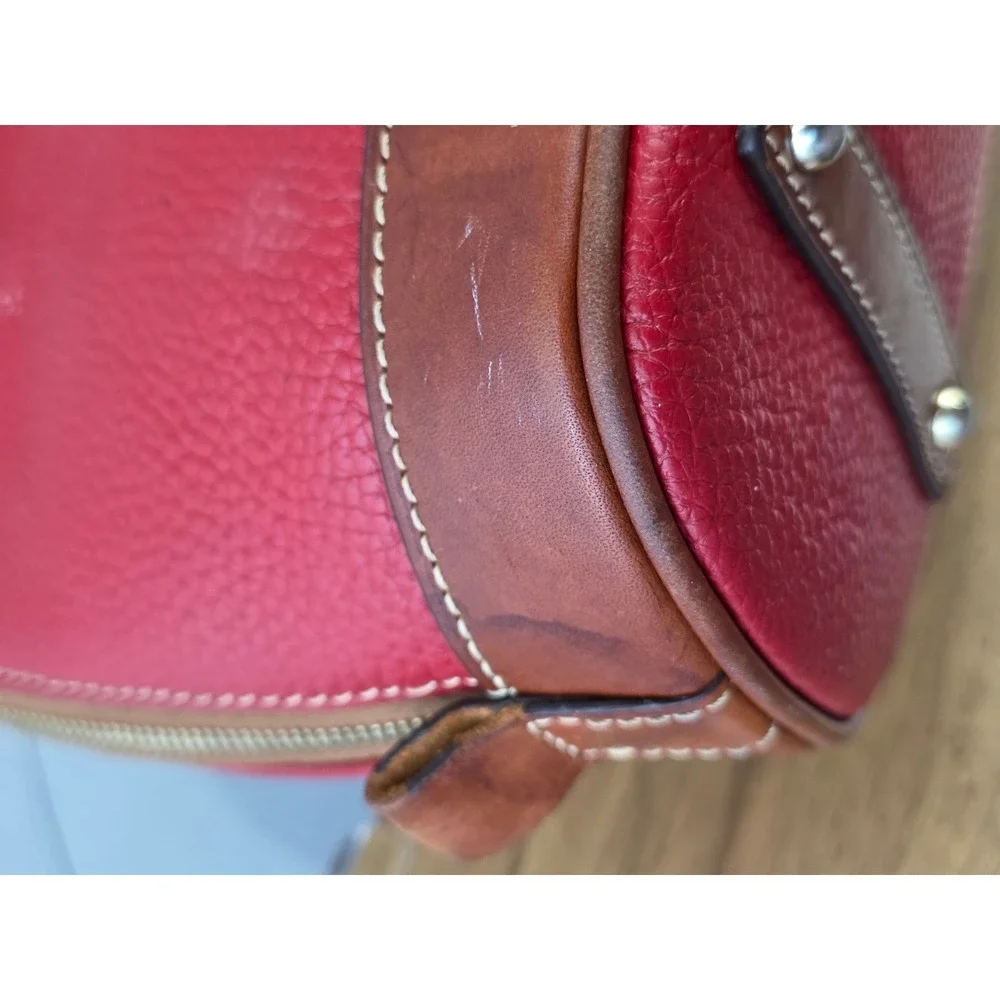 Dooney & Bourke Red Pebble Grain Leather Zip Zip Domed Satchel Crossbody Bag